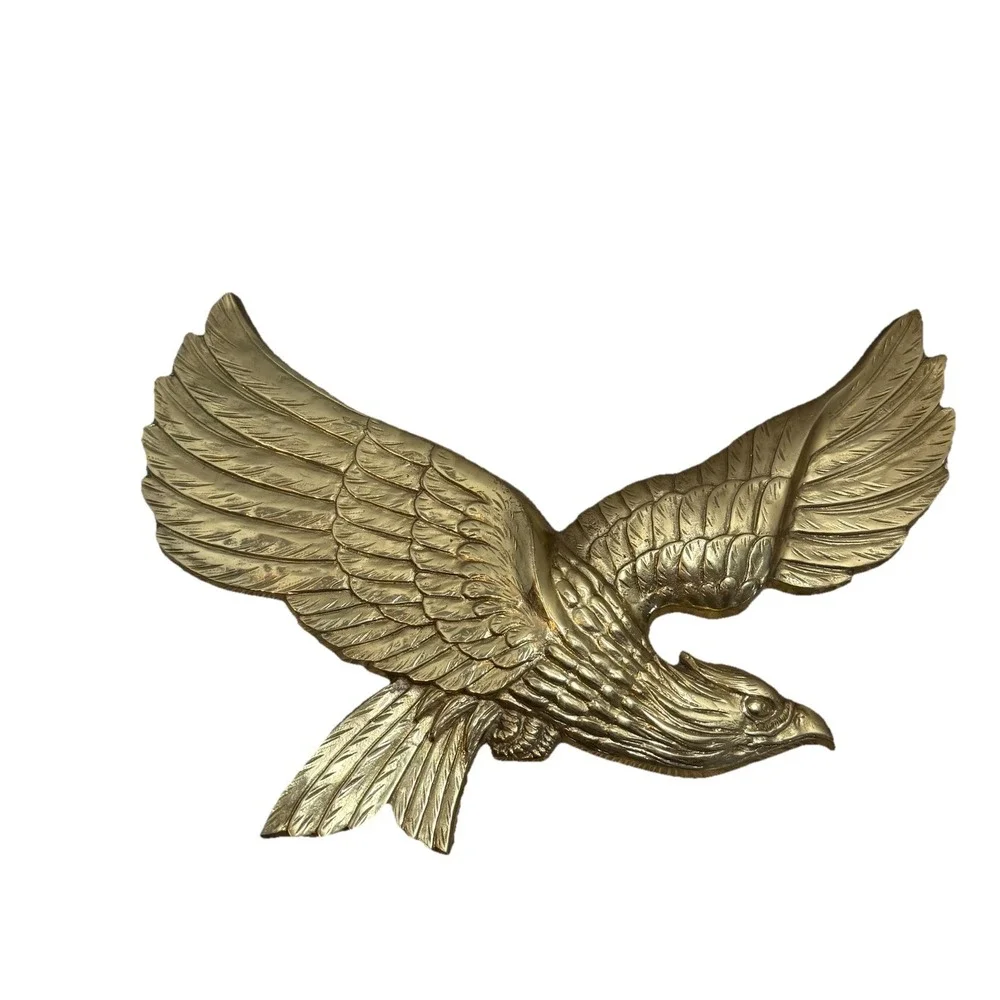 Patriotic Brass Eagle Swooping‎ Wall Hanging Plaque Mid Century 16